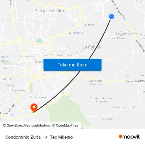 Condominio Zuria to Tec Milenio map