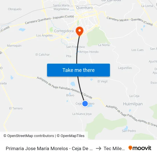 Primaria Jose María Morelos - Ceja De Bravo to Tec Milenio map