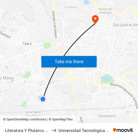 Literatura Y Plutarco Elías Calles to Universidad Tecnológica De Querétaro map