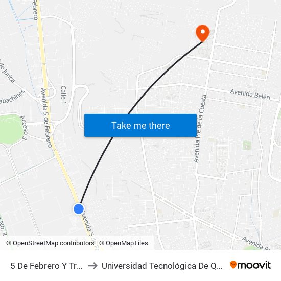 5 De Febrero Y Tremec to Universidad Tecnológica De Querétaro map