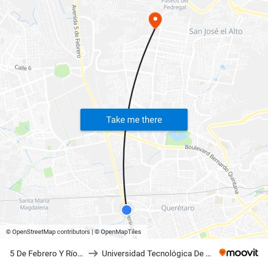 5 De Febrero Y Río Ayutla to Universidad Tecnológica De Querétaro map