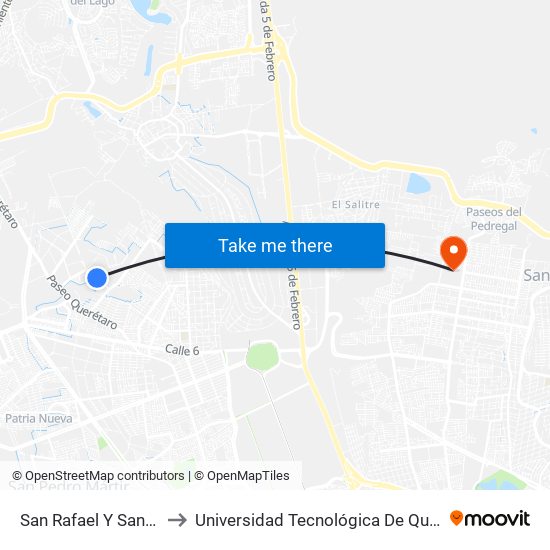 San Rafael Y San Ariel to Universidad Tecnológica De Querétaro map