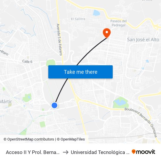 Acceso II Y Prol. Bernardo Quintana to Universidad Tecnológica De Querétaro map