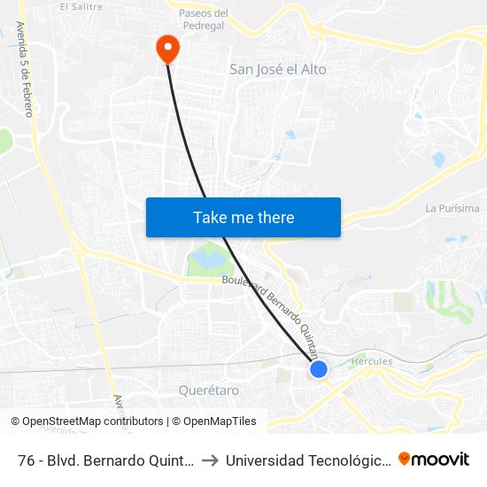 76 - Blvd. Bernardo Quintana Y Av Del Río to Universidad Tecnológica De Querétaro map