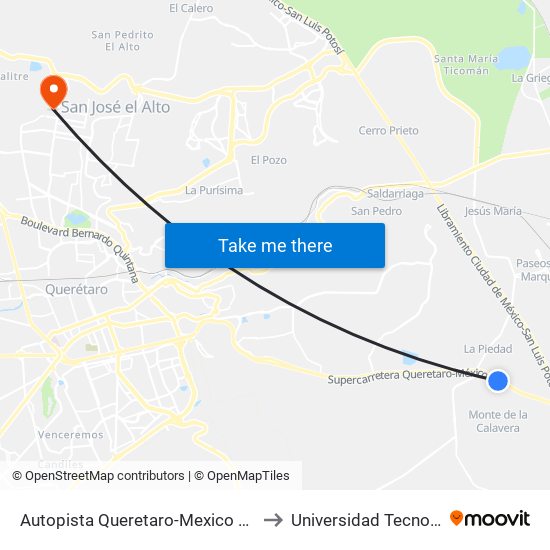 Autopista Queretaro-Mexico Y Parque Industrial El Marques to Universidad Tecnológica De Querétaro map