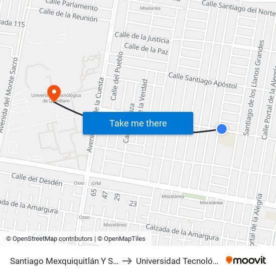 Santiago Mexquiquitlán Y Santiago De Querétaro to Universidad Tecnológica De Querétaro map