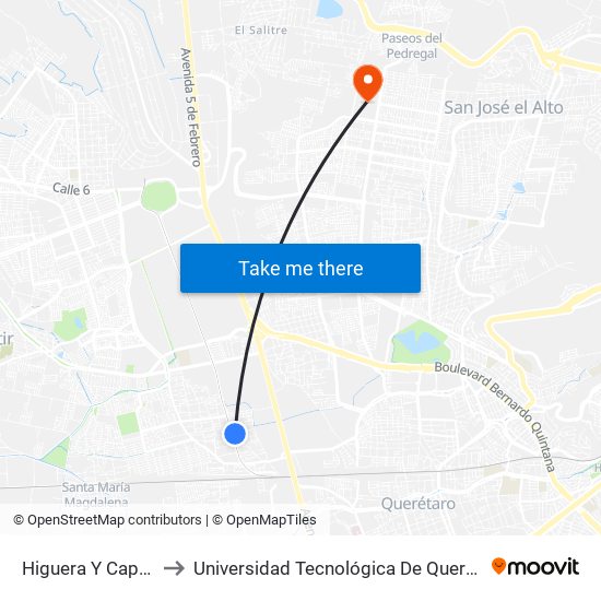 Higuera Y Capulin to Universidad Tecnológica De Querétaro map