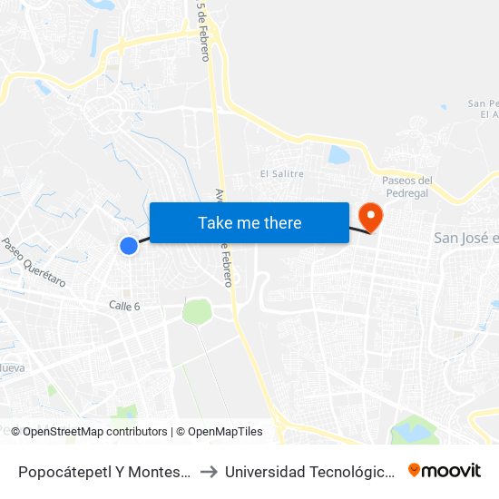 Popocátepetl Y Montes Escandinavos to Universidad Tecnológica De Querétaro map