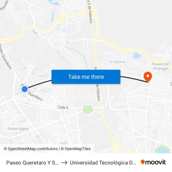 Paseo Queretaro Y San Daniel to Universidad Tecnológica De Querétaro map
