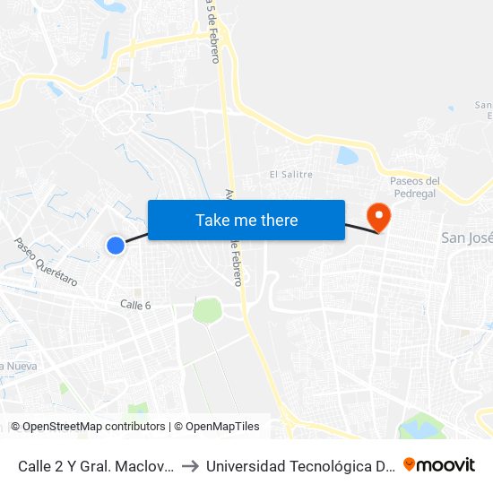 Calle 2 Y Gral. Maclovio Herrera to Universidad Tecnológica De Querétaro map