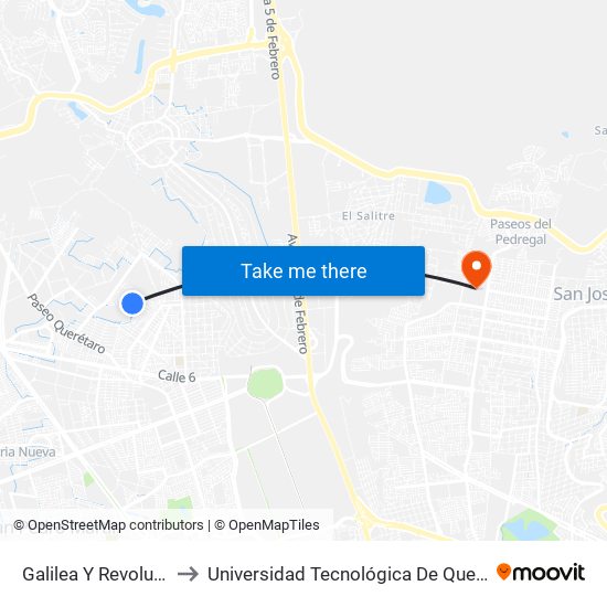Galilea Y Revolución to Universidad Tecnológica De Querétaro map