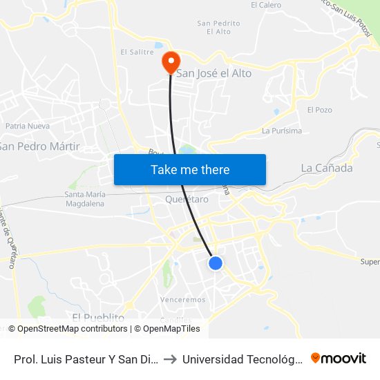 Prol. Luis Pasteur Y San Diego De Los Padres to Universidad Tecnológica De Querétaro map