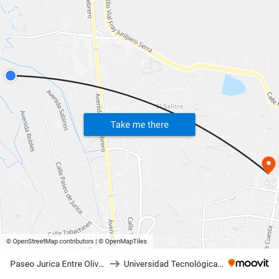 Paseo Jurica Entre Olivos Y Laureles to Universidad Tecnológica De Querétaro map