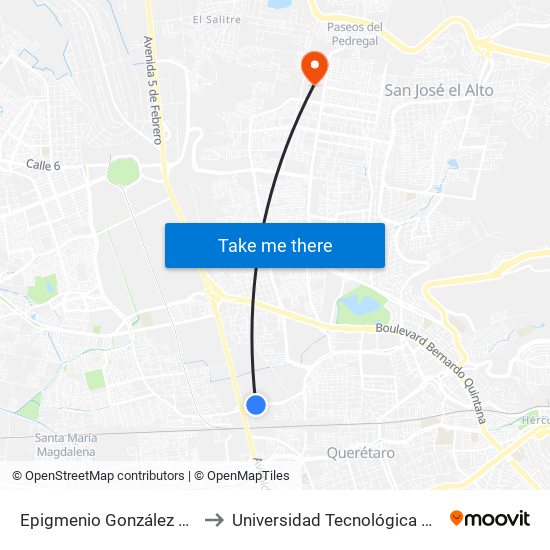 Epigmenio González Y Acceso 3 to Universidad Tecnológica De Querétaro map