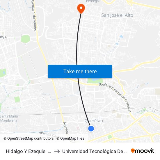 Hidalgo Y Ezequiel Montes to Universidad Tecnológica De Querétaro map