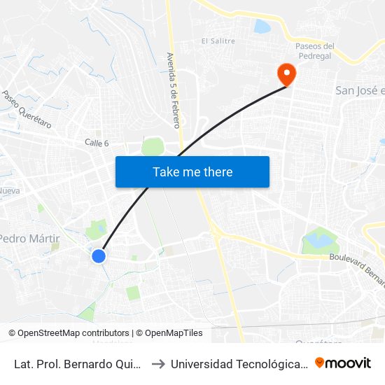 Lat. Prol. Bernardo Quintana E Higos to Universidad Tecnológica De Querétaro map