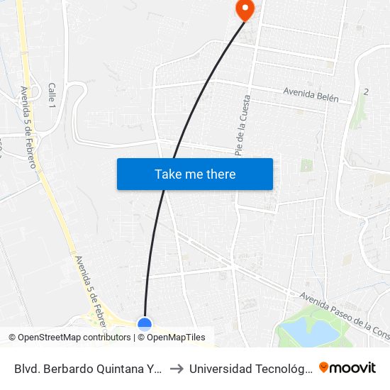 Blvd. Berbardo Quintana Y Cerro De Tezcalitzin to Universidad Tecnológica De Querétaro map