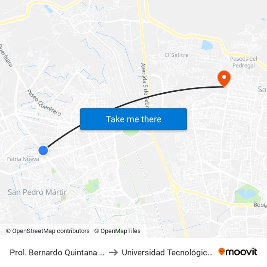Prol. Bernardo Quintana Y Tarahumaras to Universidad Tecnológica De Querétaro map