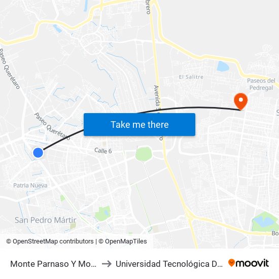 Monte Parnaso Y Monte Horeb to Universidad Tecnológica De Querétaro map