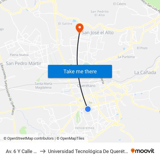 Av. 6 Y Calle 31 to Universidad Tecnológica De Querétaro map
