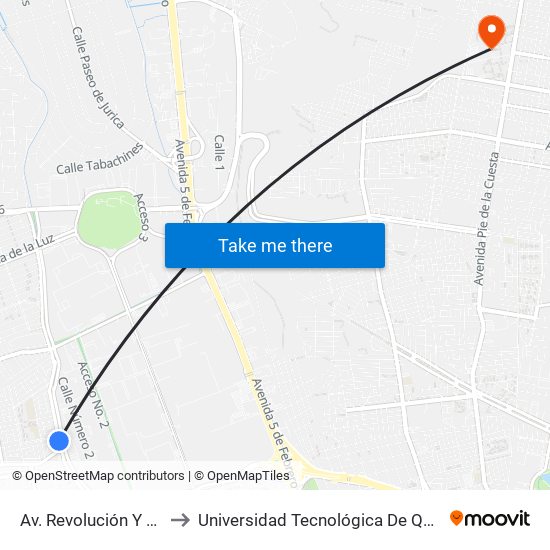 Av. Revolución Y Berlin to Universidad Tecnológica De Querétaro map