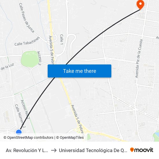 Av. Revolución Y Laguna to Universidad Tecnológica De Querétaro map