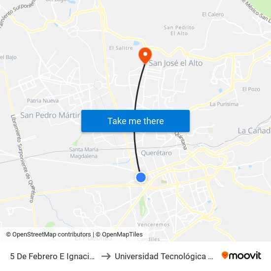 5 De Febrero E Ignacio Zaragoza to Universidad Tecnológica De Querétaro map