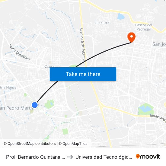 Prol. Bernardo Quintana Y Av. Begonias to Universidad Tecnológica De Querétaro map