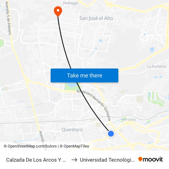 Calzada De Los Arcos Y Palma De Mallorca to Universidad Tecnológica De Querétaro map