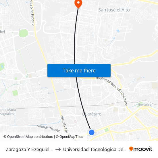 Zaragoza Y Ezequiel Montes to Universidad Tecnológica De Querétaro map