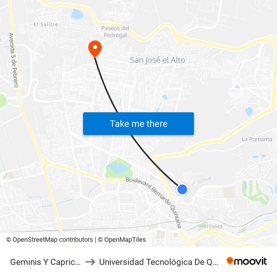 Geminis Y Capricornio to Universidad Tecnológica De Querétaro map