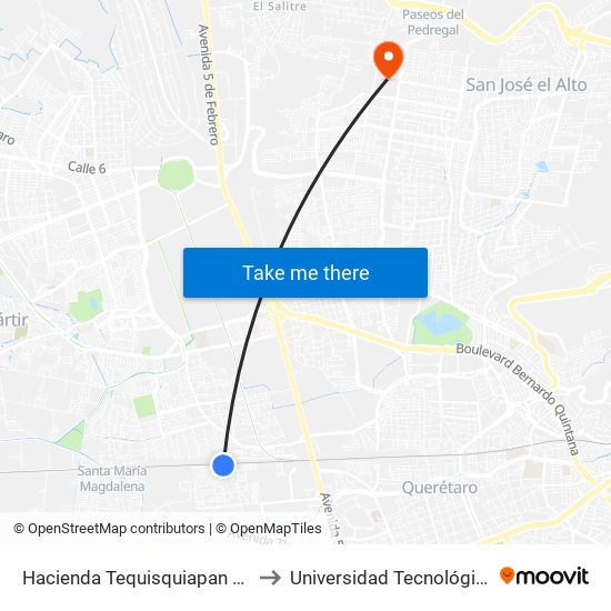 Hacienda Tequisquiapan Y Hacienda Saltillo to Universidad Tecnológica De Querétaro map