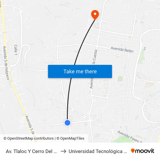 Av. Tlaloc Y Cerro Del Sombrerete to Universidad Tecnológica De Querétaro map