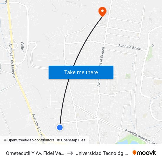 Ometecutli Y Av. Fidel Velazquez Sánchez to Universidad Tecnológica De Querétaro map