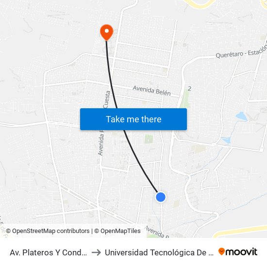 Av. Plateros Y Conductores to Universidad Tecnológica De Querétaro map