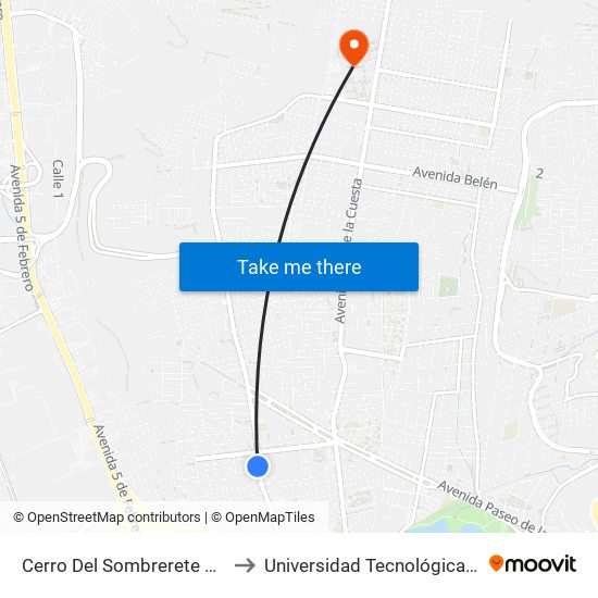 Cerro Del Sombrerete Y Prepa Norte to Universidad Tecnológica De Querétaro map