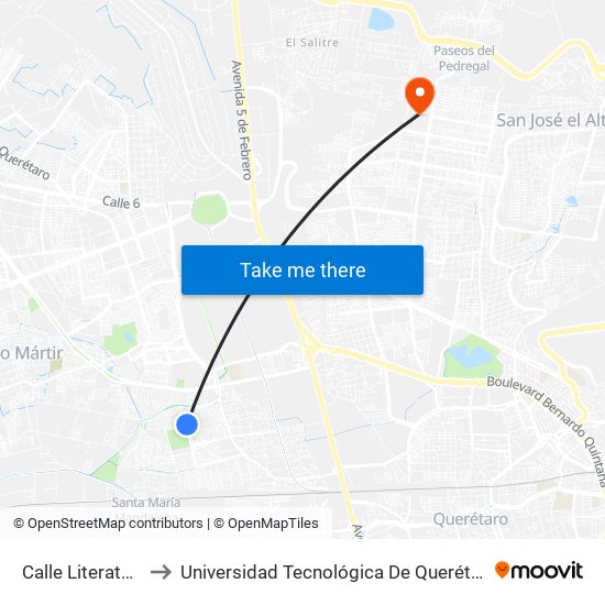 Calle Literatura to Universidad Tecnológica De Querétaro map