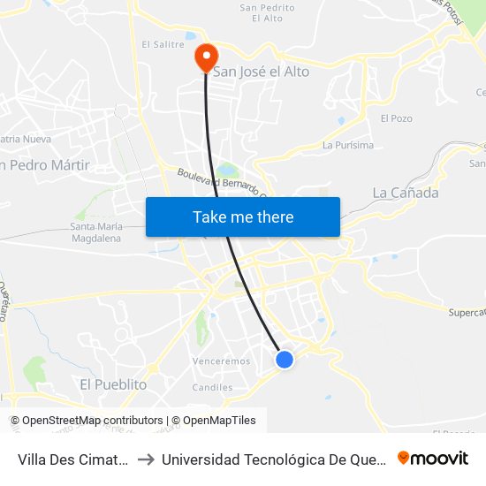 Villa Des Cimatario to Universidad Tecnológica De Querétaro map