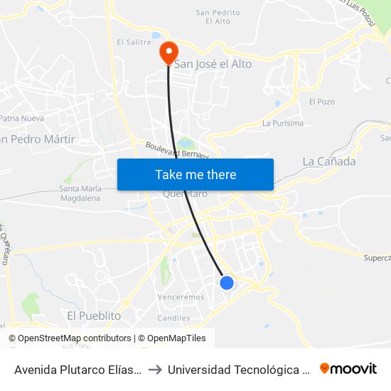 Avenida Plutarco Elías Calles, 613 to Universidad Tecnológica De Querétaro map