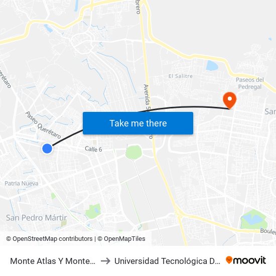 Monte Atlas Y Monte Carpatos to Universidad Tecnológica De Querétaro map