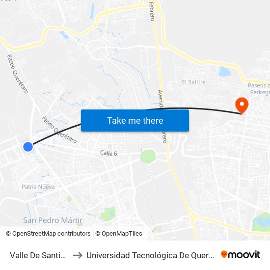 Valle De Santiago to Universidad Tecnológica De Querétaro map