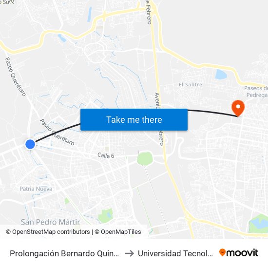 Prolongación Bernardo Quintana Y Boulevard Peña Flor to Universidad Tecnológica De Querétaro map