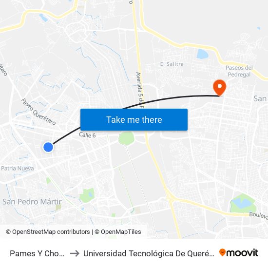 Pames Y Choles to Universidad Tecnológica De Querétaro map