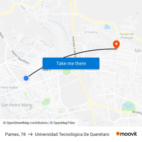 Pames, 78 to Universidad Tecnológica De Querétaro map