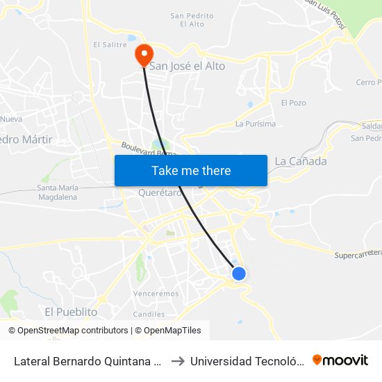 Lateral Bernardo Quintana Y Manuel Gomez Morin to Universidad Tecnológica De Querétaro map