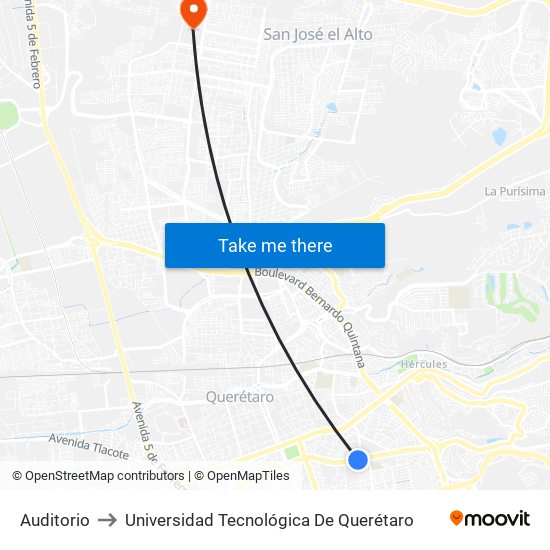 Auditorio to Universidad Tecnológica De Querétaro map