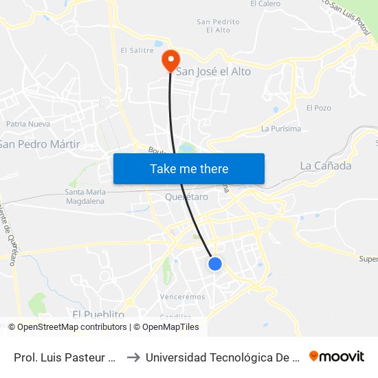 Prol. Luis Pasteur Y Av. 26 to Universidad Tecnológica De Querétaro map