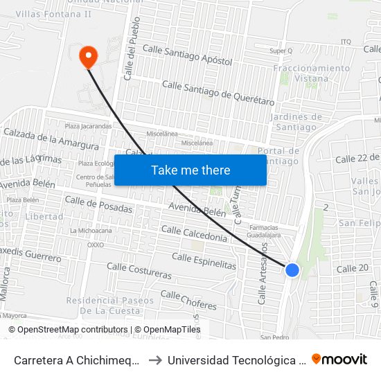 Carretera A Chichimequillas Y Belen to Universidad Tecnológica De Querétaro map