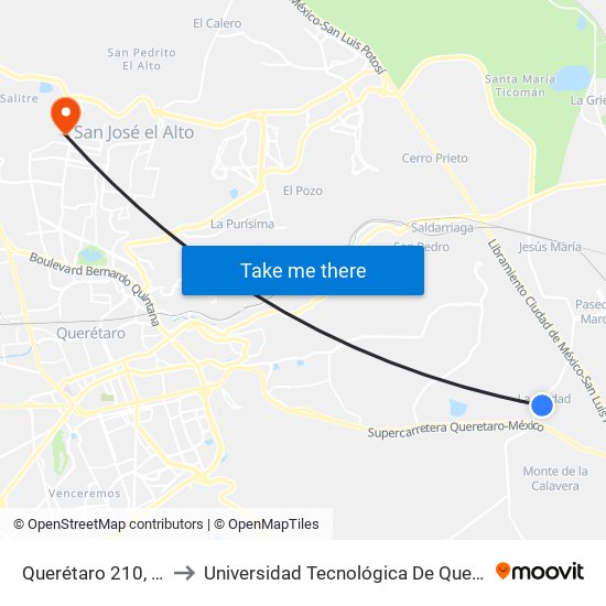Querétaro 210, 416 to Universidad Tecnológica De Querétaro map