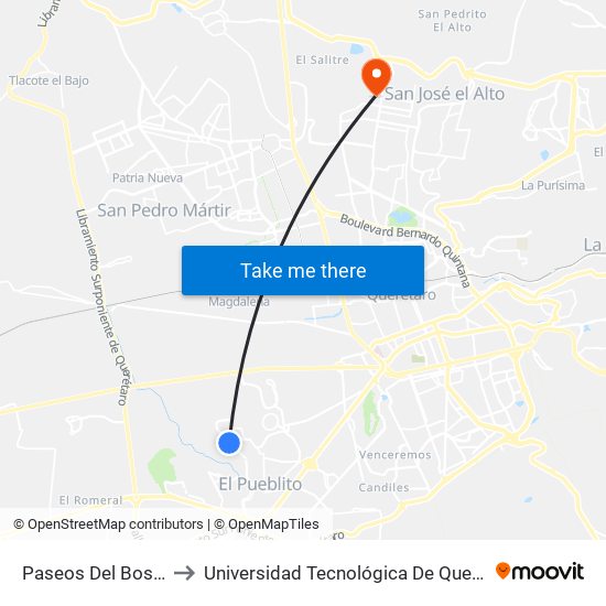 Paseos Del Bosque to Universidad Tecnológica De Querétaro map